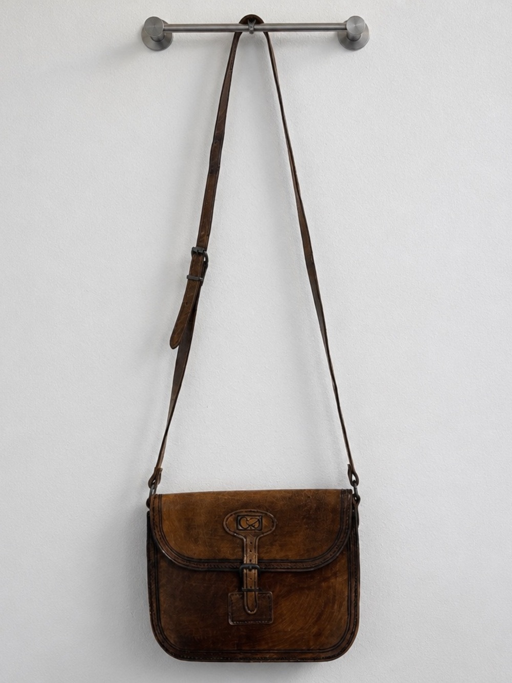 Vintage Argentine Artesanal Authentic Leather Crossbody Bag - 8.5” x 11”